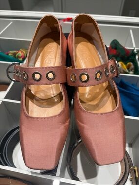 Aeyde Womens Beige Uma Eyelet-Embellished Grosgrain Mary Jane Flats